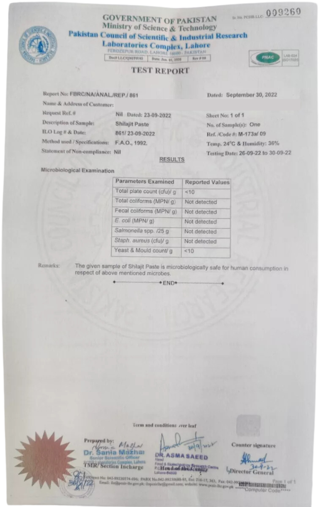 PCSIR Certificate of Shilajit